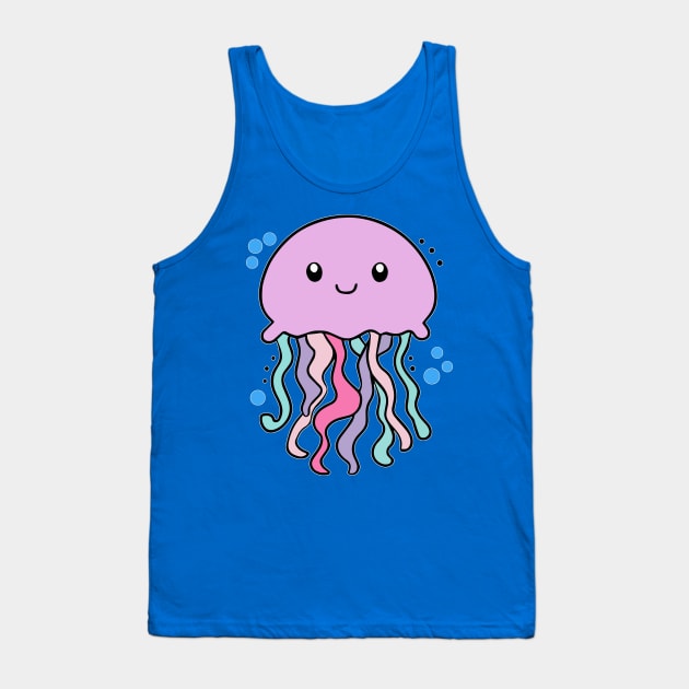 Happy smiling baby jellyfish with bubbles. Kawaii cartoon Tank Top by SPJE Illustration Photography